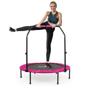 HolaHatha 48 Inch Pink Mini Fitness <b>Trampoline</b> Safe Outdoor Inflatable with Adjustable Handle Foldable Design - Product Image 1