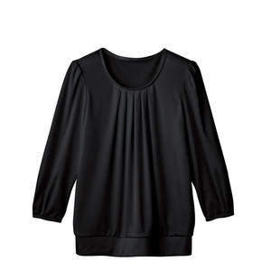 Chemise plissée à manches trois-quarts TWP369-8 Taille S Noir pour uniformes de restaurant et de bar - Product Image 1