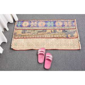 พรมขนแกะตุรกี2.9ft วินเทจสีเบจและน้ำเงินผ้าทอแบนสำหรับตกแต่งห้องนั่งเล่นพื้นหลังทำจากยาง - Product Image 5