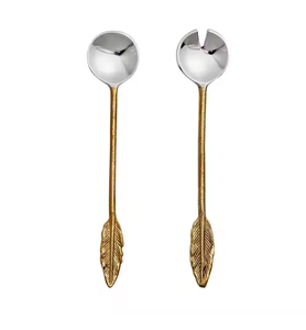 ช้อนตักสลัดทองเหลืองด้ามไม้มีดีไซน์ทันสมัยเครื่องใช้บนโต๊ะอาหารสำหรับห้องครัวและบนโต๊ะ - Product Image 1