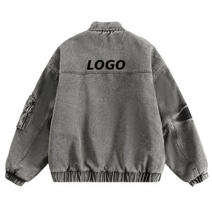 Blouson Bomber Unisexe en Denim Délavé Gris – Veste Décontractée Zippée Style Vintage Oversize Streetwear en Jean - Product Image 2