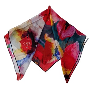 Bufanda cuadrada de lino y algodón 100% para mujer, diseño innovador con estampado Digital Floral abstracto, suministro Bk extremadamente suave - Product Image 1