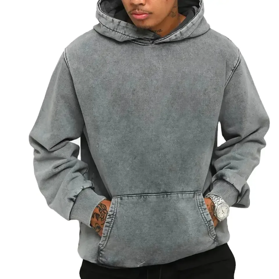 Zwaargewicht 420 Gsm Hoodie Sweatshirt Zonder String Op Maat Gemaakte Mannen Distressed Oversized Blanco Zuur Vintage Zuur Gewassen Hoodie