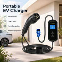 Chargeur EV portable 3,5 kW 16A Type 2 230Vac monophasé avec protection RCD, écran LCD, câble de 5 m pour usage domestique, garage et voyage en Europe