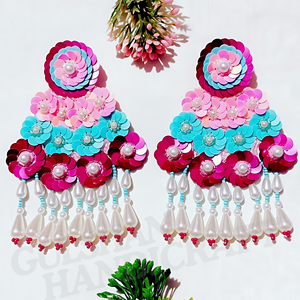 ColorPlay Unique Boho Pendientes bordados multicolores Artesano Multicolor Forma de flor Diseños florales vivos de moda - Product Image 2