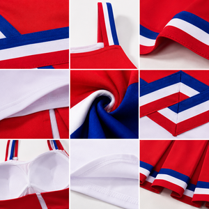 Uniforme de cheerleading pour femmes Twill Sports, jupe de style color block rouge, blanc et bleu, tenue de performance de danse, uniforme de cheerleading - Product Image 3