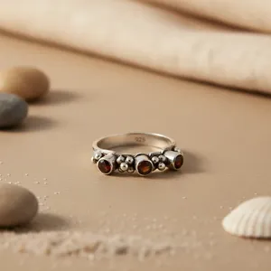 Bague Art Palace Vintage en argent 925 avec grenat géométrique taille ovale, sertie clos, unisexe, cadeau, usage quotidien - Product Image 2