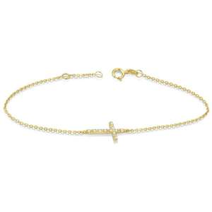 Pulsera de Oro Amarillo de 14K con Cruz Lateral con Diamantes de 0.10cts, Elegantes Pulseras y Brazaletes de Diamantes - Product Image 2