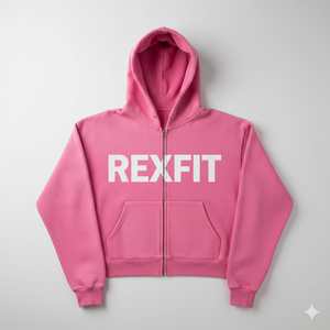 Sweat à capuche Rexfit Sports rose imprimé avec fermeture éclair pour hommes et femmes, impression personnalisée sur la poitrine, molleton premium, streetwear, vente en gros - Product Image 3
