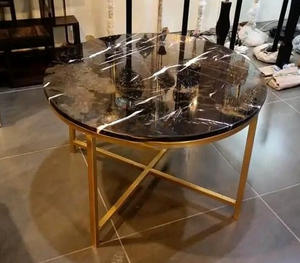 Mesa de Centro de Mármol Negro y Dorado, Mesa de Café de Lujo con Diseño Negro y Dorado, Muebles Modernos para Sala de Estar - Product Image 2