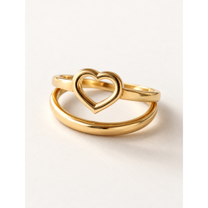 18K Gold Plated <b>Stainless</b> <b>Steel</b> Adjustable Open Heart <b>Ring</b> - Product Image 1