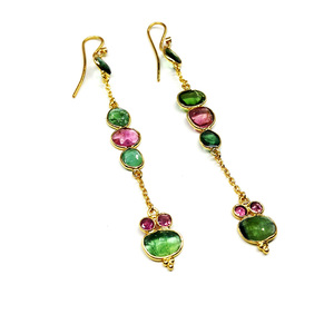 Pendientes colgantes largos de turmalina para mujer, Plata de Ley 925, chapado en oro Natural, piedras preciosas multicolor, joyería de moda - Product Image 2