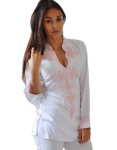 Top de túnica de verano bordado elegante para mujer, nueva colección de tendencias, blusas cortas informales de cuello alto, mangas completas digitales - Product Image 1