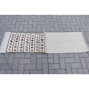 พรมเย็บปะติดแบบดั้งเดิมสีขาวผ้าขนสัตว์โพลีเอสเตอร์1.7x5.6ฟุตห้องโถงสี่เหลี่ยมสำหรับห้องนอนทางเข้าห้องนอนน้ำยางขนาดใหญ่ - Product Image 3