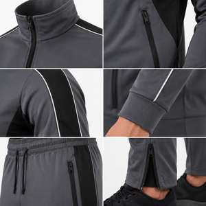 Survêtement de sport personnalisé pour homme en polyester, veste zippée intégrale et pantalon de jogging, tenue de sport pour la course et l'entraînement, OEM ODM - Product Image 5
