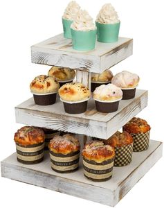 Support de Cupcake en Bois Blanchi Moderne Simple à 3 Niveaux, Carré, Meilleur Prix - Product Image 5