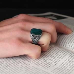 Anillo Azuris turco de plata de ley 925 para hombre, estilo otomano, joyería de moda, piedra natural, color negro, hecho a mano VALKH1344 - Product Image 2