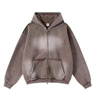 Nouvelle mode Double fermeture éclair Vintage Hoodies personnalisé Streetwear acide fermeture éclair lavé 450 GSM pull à capuche