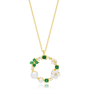 Collier Pendentif Rond Creux Fleur Perle Collection Été Bijoux Artisanaux Turcs en Argent Sterling 925 Vente en Gros - Product Image 4