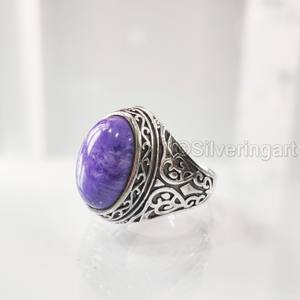 Nouvelle Arrivée Bague pour Homme en Argent Sterling 925 avec Pierre Précieuse Naturelle Charoïte Pierre de Naissance, Toutes Tailles, Bijoux Ottoman de Noël - Product Image 3