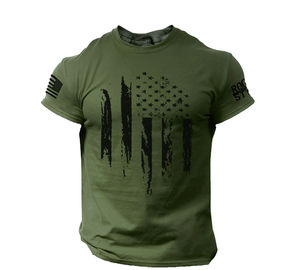 เสื้อยืดผู้ชายลายธงชาติอเมริกัน ผ้าฝ้าย 100% ดีไซน์เรียบง่าย สไตล์ลำลอง ระบายอากาศได้ดี แห้งเร็ว น้ำหนักผ้า 210 กรัม รับผลิตแบบ OEM - Product Image 3