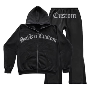 Chándal de verano Diseño personalizado Zip Hoodie y Jogger Set Sun Faded Distress Vintage Streetwear Chándal con capucha Set - Product Image 4