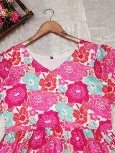 เดรสแม็กซี่ทรงเอไลน์สำหรับผู้หญิงเดรสยาวพิมพ์ลายดอกไม้แนวโบฮีเมียนแขนพองและกระดุมสำหรับออกนอกบ้านในฤดูร้อน - Product Image 6