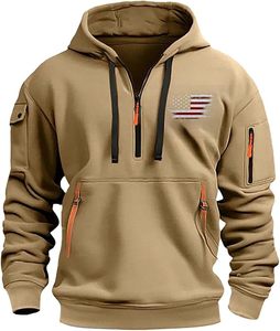 Sweat-shirt tactique pour hommes Pull à capuche zippé et solide Poches d'entraînement Running Active Made Fleece Fabric Sports industry - Product Image 3