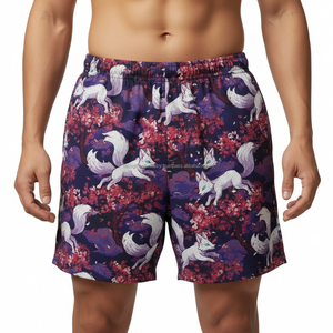 Pantalones Cortos de Malla Transpirables para Hombre al por Mayor, Diseño OEM Japonés Kitsune Fox Print Sakura Blossom Art, Pantalones Cortos de Hip Hop para Verano 2026 - Product Image 2