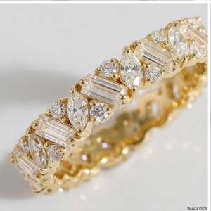 Women's 18K Yellow Gold Mixed Cut <b>Stack</b> Diamond Classic Style Lab Grown IGI Certified Engagement And Party Wear <b>Ring</b> - Product Image 4