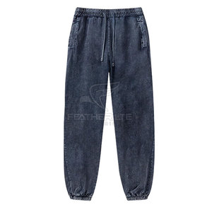 Pantalones de correr de lavado ácido para hombres modernos con diseño de tobillo acanalado y ajuste clásico - Product Image 1