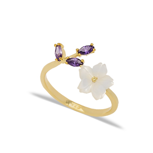 Elegant Amethyst Stone Flower <b>Adjustable</b> Women <b>Ring</b> Turkish Wholesale Handmade 925 <b>Sterling</b> <b>Silver</b> Jewelry - Product Image 1