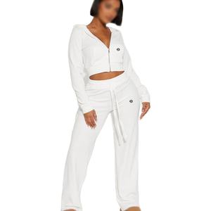 Ensemble de survêtement blanc personnalisé pour femme, avec veste zippée et pantalon large en molleton de bonne qualité, marque privée OEM - Product Image 1