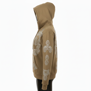 เสื้อฮู้ดดี้ผู้หญิงแบบมีซิป พรีเมียม ผ้าฝ้ายผสมโพลีเอสเตอร์ 320 GSM ขนฟลีซ สีน้ำตาล ประดับคริสตัลแบบรีดร้อน  รับสกรีนโลโก้ตามแบบ - Product Image 3