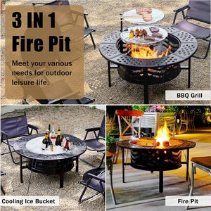 Portable Outdoor Steel Fire Pit with BBQ Grill for Garden Patio Heating and Camping - Product Image 3