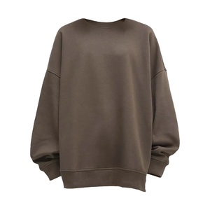 Eco-Friendly Winter Women's Solid Embroidered Breathable <b>Fleece</b> Crew Neck Sweatshirt Front Pure <b>Brown</b> Windproof Polyester/Cotton - Product Image 1