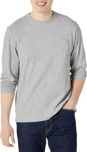 Nouveaux hommes décontracté 100% coton col rond T-Shirts solide manches longues 200 grammes Jersey tissu coupe régulière - Product Image 6