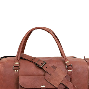 Leather Weekender <b>Duffel</b> <b>Bag</b> with Zipper Closure and Adjustable Strap for Travel - Product Image 4