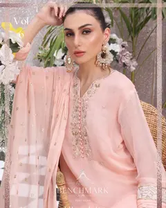 Trendy Attire fantezi koleksiyonu pakistan kadınlar dikişli elbiseler 3 parça Khaadi Net kumaş gömlek Dupatta pantolon Suits