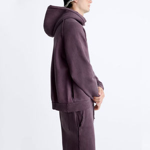 Survêtement personnalisé pour homme, style classique, surdimensionné, sweat à capuche, col rond, survêtement violet, sweat à capuche et pantalon personnalisés, lavage à l'acide - Product Image 3