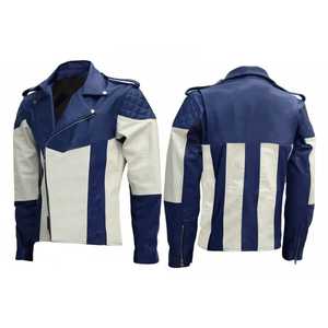 Chaqueta de motociclista de cuero genuino blanco y azul de alta calidad para hombre, chaqueta de cuero para motocicleta - Product Image 6