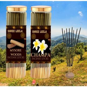Shree Leela Agarbatti para Pooja Mysore Woods & Champa Paquete de 2 varitas de incienso natural con aceites esenciales y sin carbón - Product Image 2