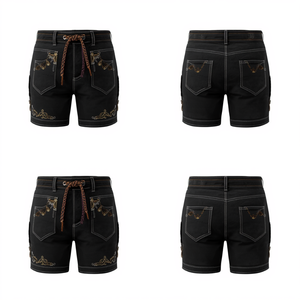 Pantalones Cortos Bávaros de Gamuza Negra Genuina para Hombre, Pantalones Cortos de Cuero Tradicionales Bordados para Oktoberfest, Fabricante Mayorista OEM - Product Image 3