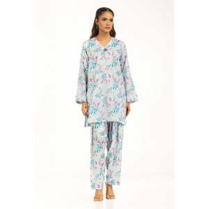 Conjunto Casual de Dos Piezas para Mujer, Color Azul Cielo, Chifón Estampado, para Primavera/Verano, Top Corto, Talla 3XL - Product Image 4