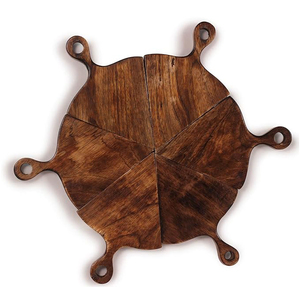 Customized Multiple Sizes Creative Design Six <b>Slices</b> Pizza Dinner Plate Handle Easy Cut Bamboo Pizza Board for Party Gifting - Product Image 2