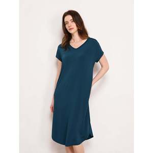Custom Premium Casual Short-Sleeve Nightgown Spring Season Bamboo Filament <b>Elastic</b> Waist Soft Knitted Spandex Solid Pajama <b>Dress</b> - Product Image 1