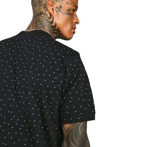All-In Stock Camiseta informal de algodón 100% para hombre Manga corta de gran tamaño con estampado de diamantes de imitación Cuello simulado con fibra de bambú - Product Image 4