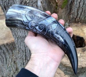 Cuerno para beber vikingo medieval Soporte de hierro de metal desechable Tallado a mano Ecológico - Product Image 6
