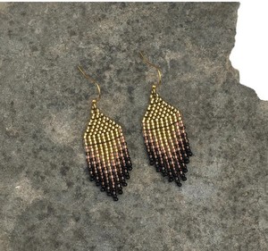 Gradient Ombre Cognac Quality <b>Emerald</b> Green Beaded Tassel Earrings - Product Image 1
