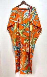 Hermoso Algodón puro Kaftan pájaro estampado Floral hasta el suelo algodón indio verano vacaciones vestido bohemio playa desgaste lavable - Product Image 3